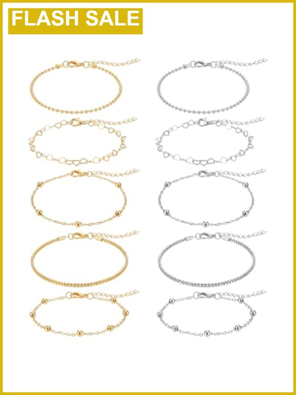 10 Pc Anklet Set Cuban Link Chain Adjustable Lobster Clasp Women Summer Jewelry